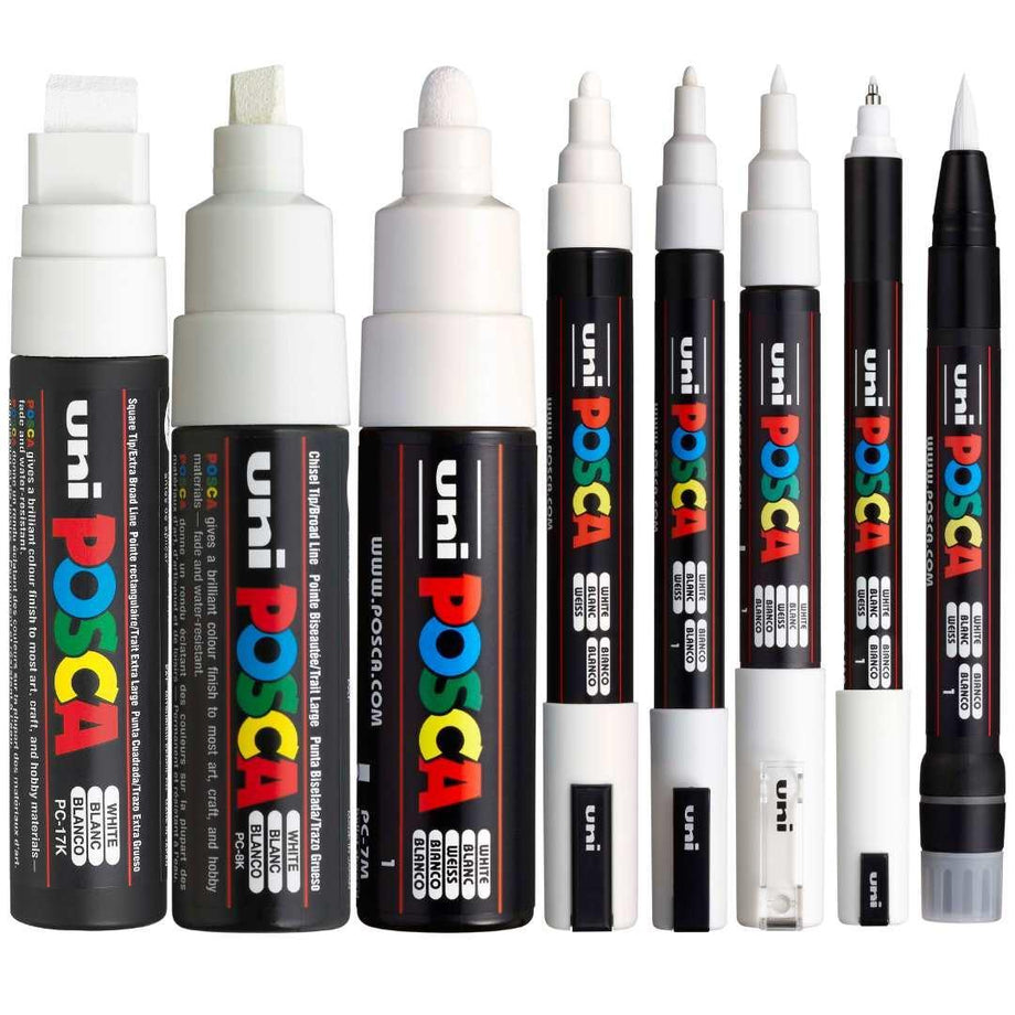 Pack of 8 white POSCA Markers with 8 different tips – Colourverse