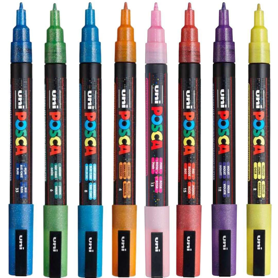 POSCA, Set of 8 x PC-3M Paint Pens, Glitter Colours