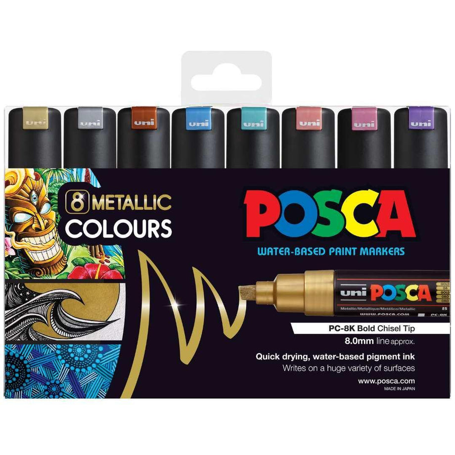 POSCA, 8 x PC8K Pens, Metallic Colours, Colourverse, AUS